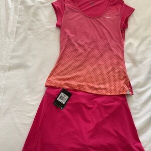 Nike Pink to Orange Ombre Athletic Tee and Hot Pink Skort Set